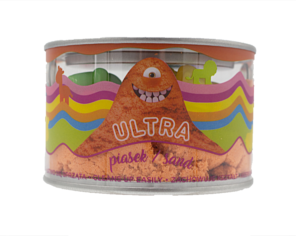 UltraPiasek – puszka 200 g + 5 foremek, 12 ass. - ultrapiasek-200g-pomaranczowy2-ep04253