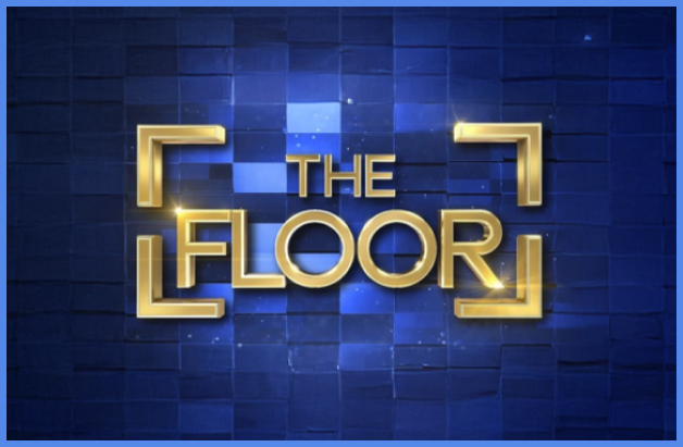 Logo gry planszowej The Floor inspirowanej teleturniejem TVN – złoty napis na niebieskim tle symbolizujący emocjonującą rywalizację quizową.