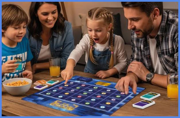Rodzina gra w planszową grę quizową The Floor – emocjonująca rozgrywka pełna pytań, rywalizacji i śmiechu inspirowana teleturniejem TVN.