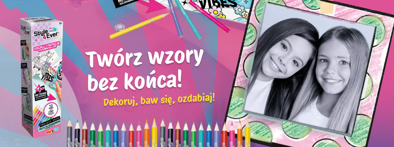 Zestaw kreatywny Style 4 Ever Projekt Deko – Rolka do Dekorowania z 4-metrową taśmą do kolorowania, kredkami i wzorami do ozdabiania. Idealny do tworzenia niekończących się dekoracji i kreatywnej zabawy dla dzieci.