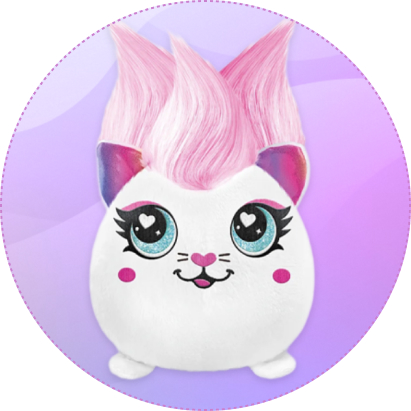 Pluszak z zestawu Projekt Plusz Fryzurki – Klejnotka z kolorowymi włosami, pokazujący możliwości stylizacji zabawki.